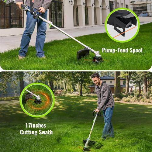 Size 17 inch 60V Lithium Ion Cordless String Trimmer, 17 Inch Two Speed Brushless String Trimmer with 5.0Ah Battery and Charger