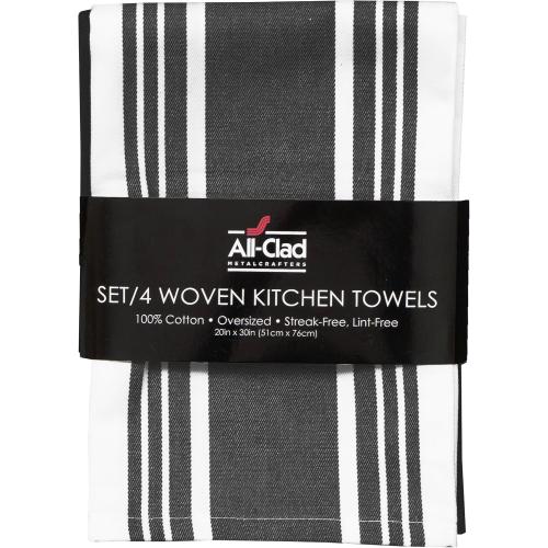 All-Clad Woven Bistro Kitchen Towels: Highly Absorbent, Super Soft Long Lasting - 100% Cotton, 20x30 Dish Towels for Cleaning & Drying Dishes, Pans, Glassware, or Countertops, (6-Pack), Black