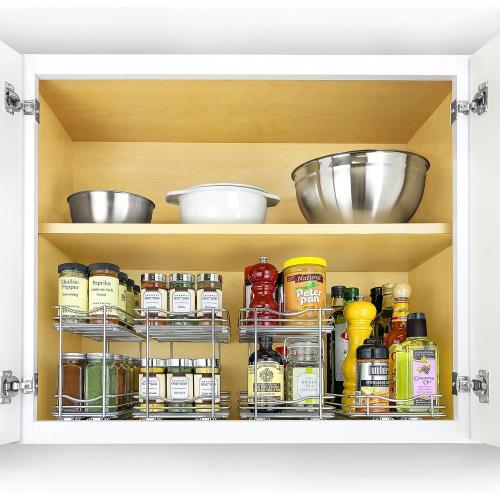 LYNK PROFESSIONAL® Pull Out Spice Organization for Cabinets - 10-3/8 inch Wide – Spice Rack for Inside Cabinets, Slide Out Spice Rack Organizer for cabinet – Pull Out Spice Rack, Sliding 2 Tier Chrome