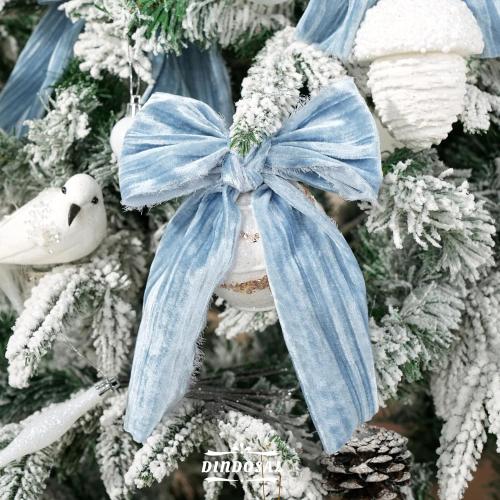 Dusty Blue Velvet Ribbon 3 inch Blue Frayed Velvet Ribbon Crinkle Blue Silk Velvet for Wreaths, Christmas Tree Decoration, Flower Bouquet, Gift Wrapping, Bows, Wedding -3 Yards