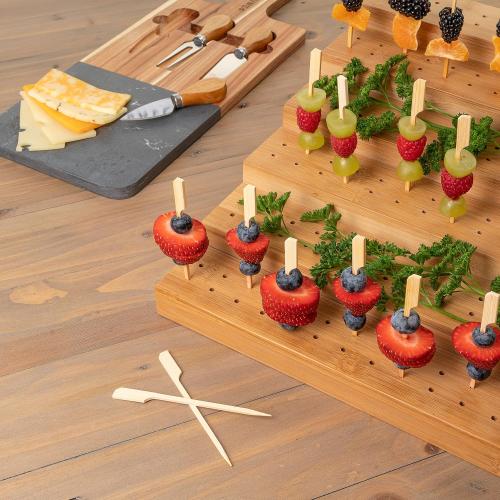 Skewer Holder Bamboo Food Display w/180 Holes, Great for Buffet, Cocktail Parties and Catering Events Six Tier Food Stand - 100 Pcs 4.7 Inch skewer Included