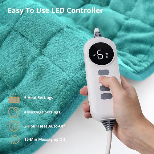 Heating Pad, Weighted Heating Pad with Massaging Vibrations, FSA Eligible HSA, 6 Heat Settings & 4 Massage Modes,Soothing Warmth for Back & Shoulders, 12 x 24,Light Blue