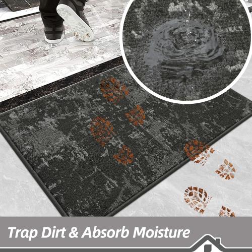BEQHAUSE Dirt Trapper Door Mat 20 x 32, Non-Slip Doormats Washable Entryway Rugs, Stain Resistant Dog Door Mats Absorbent Welcome Floor Mat for Front Back Door, Mud Wet Shoes & Paws, Dark Grey