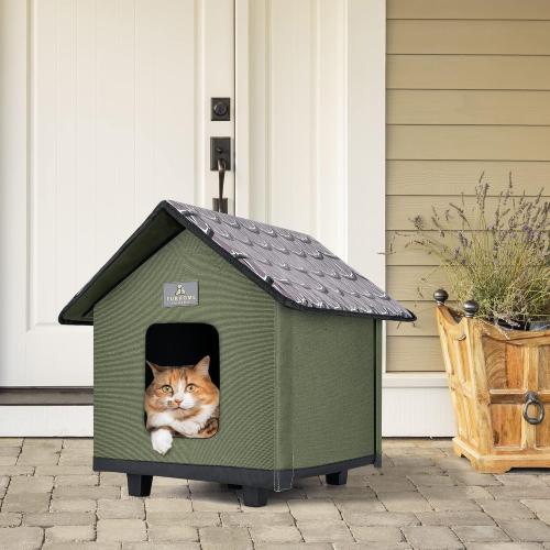 Color olive Heated Cat House for Outside - Cat Houses for Outdoor Cats - Heated Cat House - Outdoor Cat House - Cat Houses for Indoor Cats