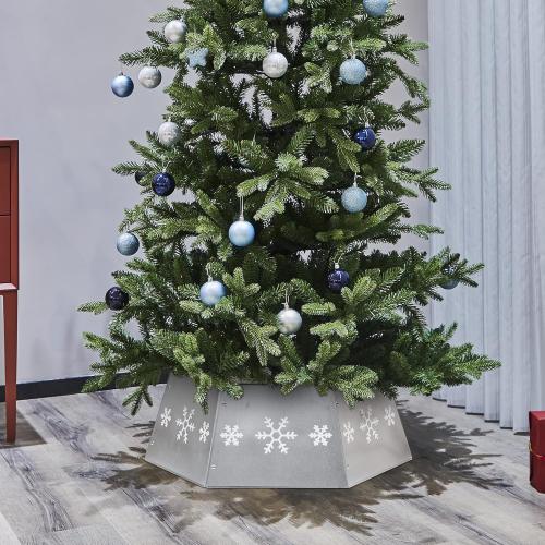 FORUP Metal Christmas Tree Ring with Printed Snowflake, Tree Skirt Base Stand for Tree Decorations (Silver)