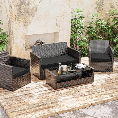 Outdoor Furniture Cushions,High-Elastic Replacement Sponge Fits for 4-Seater Wicker Rattan Patio Furniture Cushions Sofa Loveseat Chair Couch（36x18x3,18x18x3 Liner & Cover
