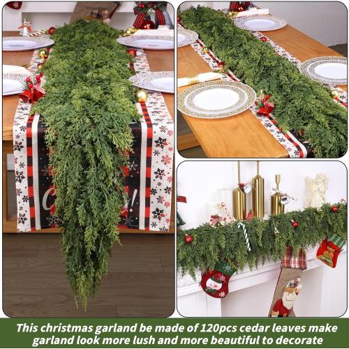 3 Pcs 6FT Christmas Cedar Garland Artificial Realistic Faux Green Cedar Pine Garland Real Touch Christmas Garland for Xmas Home Decoration Indoor Stairs Railing Fireplace Outdoor