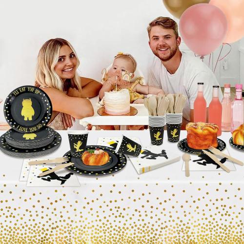 Set of 96 Wild One Birthday Decorations | 96 Pieces - 4-in-1 Wild One Party Supplies | First Birthdays Plates | Wild One Napkins| Disposable Cups/Glasses |First Birthday Decorations | Wild one Table Cloth