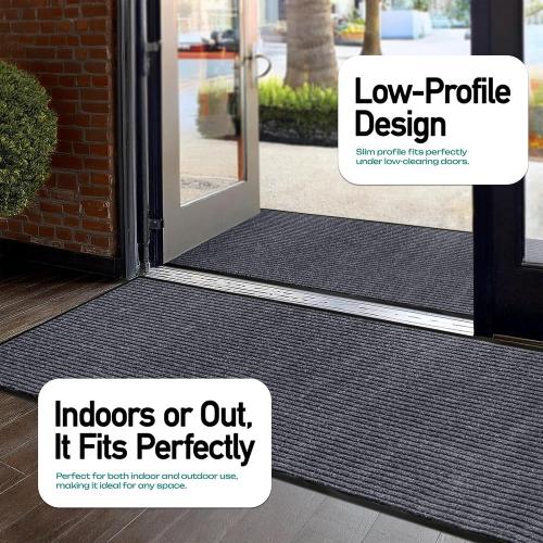 WATERPROOF MaxMat® Extra Large Commercial Floor Mat, 3 x 5 Feet Rubber Border Heavy Duty Door Mat, Waterproof, Low-Profile, Easy to Clean, Rubber Entry Mat (Charcoal Grey)