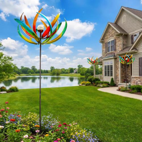 Large Solar Wind Spinners for Yard and Garden-82.6 Inch 360° Metal Wind Sculptures Outdoor Clearance Kinetic Windmills with Multi Color Led Glass Ball