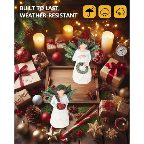 GoGnome Set of 2 Sparkling Christmas Angel Figurines with Glitter Wings and Festive Accents - 5.1'' Ornaments Perfect for Holiday Decor Christmas Decorations (Xmas Angels)