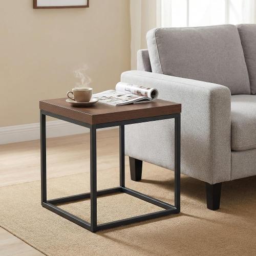 CENSI Modern Square End Table, 18 Walnut Side Table for Living Room, Extra Thick 1.6 Wood Top & Metal Frame, Sturdy Industrial Nightstand Accent Furniture(Dark Walnut)