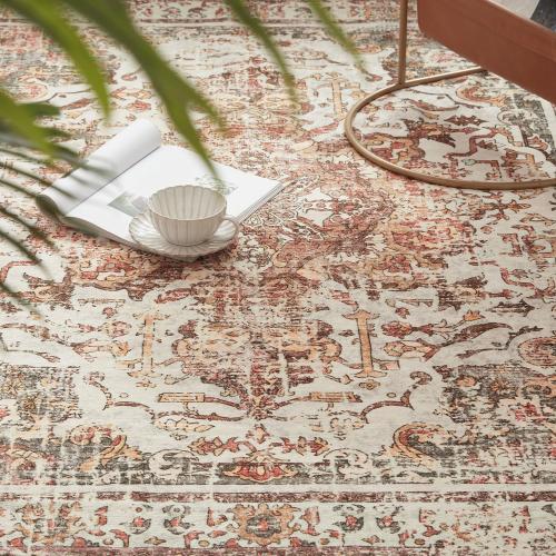 Size 2'x5' Color Khaki Boho Washable Kitchen Rug, Non-Slip Soft Low Pile Rugs Indoor for Entrance Bedroom Bathroom Living Room,Vintage Throw Hallway Carpet Stain Resistance (Khaki, 2x5ft)