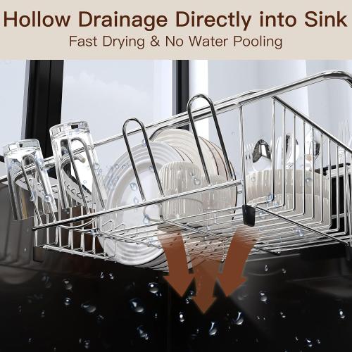 Over the Sink Expandable Dish Drainer Drying Rack In Stainless Steel for Small Kitchen, Counter Space Saving Modern Compact Metal Above Plate Dryer Strainer, Adjustable Hanging Inside Drain Holder