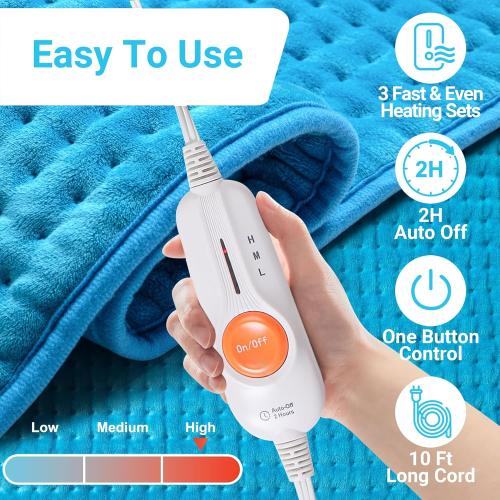 Boileau Electric Heating Pad for Back Pain Relief, Extra Large 17x33 XXXL | Ultra Soft, FSA, HSA 3 Heating Sets Heat Pad & Auto Shut Off for Period Cramps,Neck,Shoulder,Full Body, Gifts for Women Men