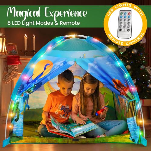 W&O Dino Paradise Super Dome with Roar Button, Dinosaur Toys and LED Lights - Epic Dinosaur Tent for Kids Aged 3-12 - Perfect for Indoor & Outdoor Adventures