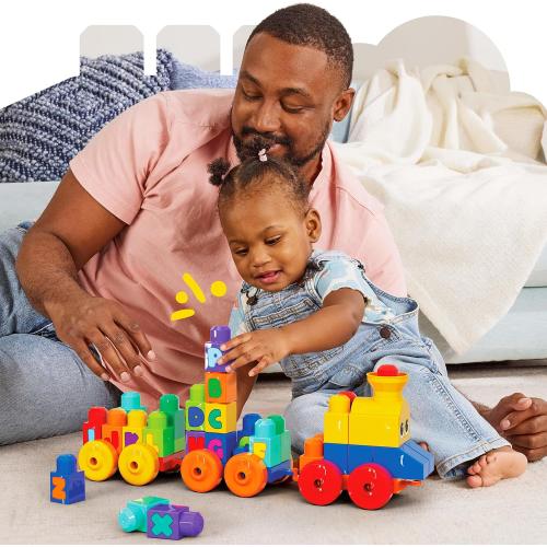 MEGA BLOKS First Builders Toddler Building Blocks Toy Set, ABC Musical Train with 50 Pieces, Music and Sounds, Ages 1  Years
