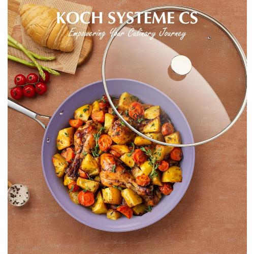 KOCH SYSTEME CS 14 Inch Frying Pan with Lid, Large Skillet with Lid, Extra Large Fry Pan for Family & Commercial Use, Oven Safe, 14 Inch Skillet Lids, Induction Compatible, Purple