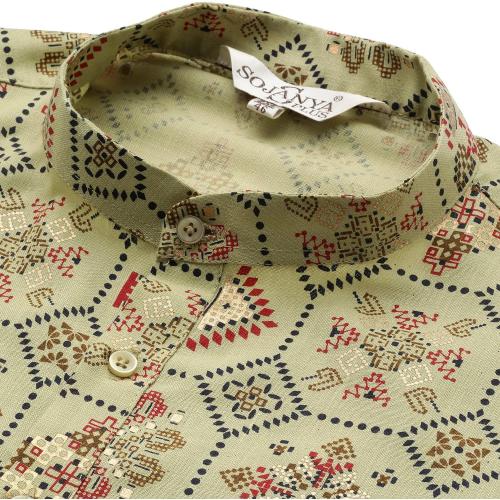 Size 54 Sojanya Plus (Since 1958), Men's Cotton Linen Yellow and Multi Printed Only Long Kurta