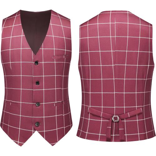 Size M/L...Mens 3 Piece Slim Fit Plaid Suit Blazer Jacket Vest Pants