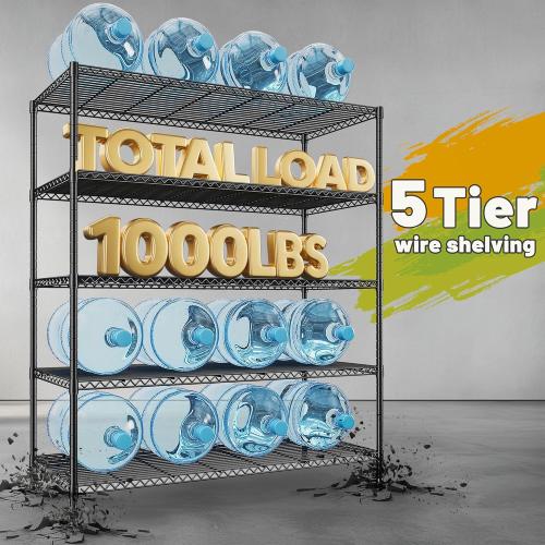 REIBII 45.5''W Storage Shelves Wire Shelving, 5 Tier Pantry Shelves for Storage Rack, Adjustable Metal Shelving for Pantry Kitchen Steel Shelving, 45.5 W x 71 H x 17.7 D