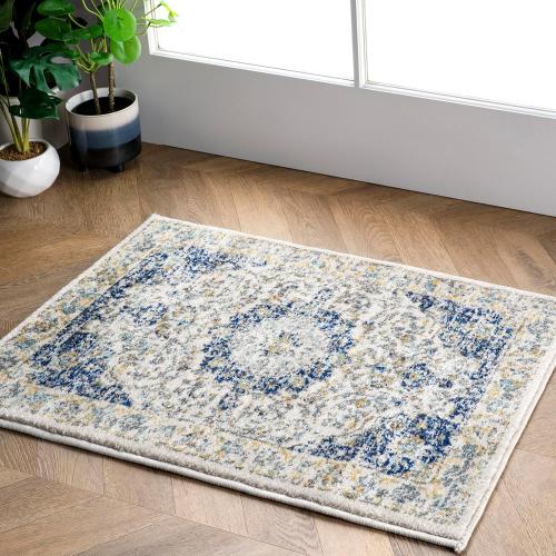 Nuloom Verona Blue/Off-White, 2' x 3', Vintage Medallion, Soft and Cozy, High Traffic, Stain Resistant, Easy Clean, Durable Area Rug for Bedroom, Living Room, Dining Space, Den, Foyer, Entryway