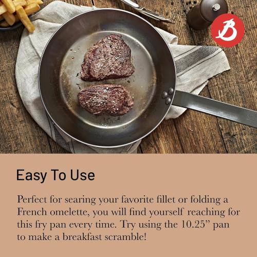 De Buyer MINERAL B Carbon Steel Fry Pan - 10.25” Diameter, 7.3” Cooking Surface - Ideal for Searing, Sauteing & Reheating - PFAS, PFOA & PFOS Free - Made in France