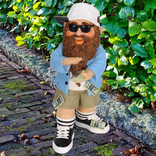Mood Lab Garden Gnome - Lucky Rich Gnome Statue - 9.25 Inch Tall Lawn Figurine - for Outdoor or House Decor