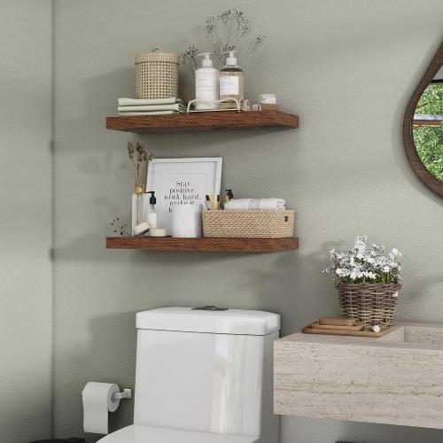 BROWN Heimlove 24 inch Floating Shelves for Wall,9.3 inch deep Brown Bathroom Over Toilet Shelf,Wall Mounted Rustic Wood Shelves for,Bedroom,Living Room,Kitchen,Office Decor Set of 2-Brown