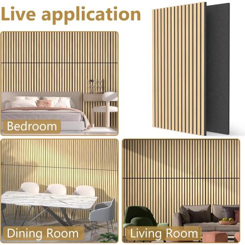 Acoustic Wood Wall Panels, 2-Pack 45.3 x 23.6 Soundproof Wall Panels, Wood Slat Wall Panels for Wall Decor, Natural Oak