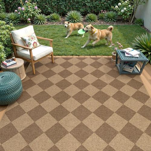 Size Large Color Brown Lahome Checkered Easy Jute Indoor Outdoor Rug,  Area Rugs for Living Room Nature Large Dining Room Carpet, Washable Non Slip Indoor Outdoor Carpet for Home Office Bedroom Backyard Patio