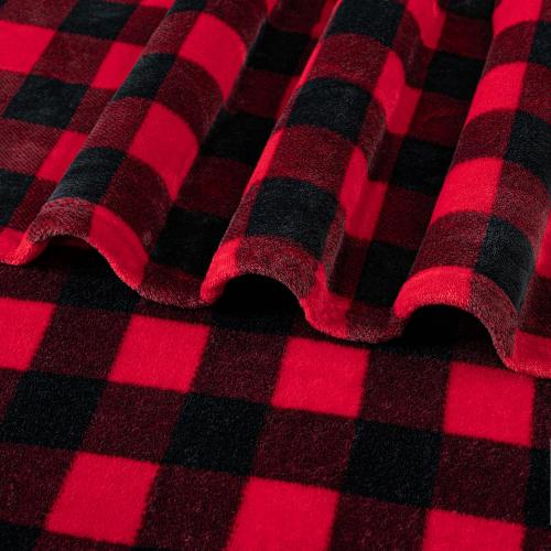PAVILIA Black and Red Buffalo Plaid Fleece Throw Blanket for Couch, Soft Checkered Flannel Blanket for Sofa, Plaid Christmas Couch Throw Bed, Warm Cozy Decorative Blanket Fall Decor Gift, 90x90