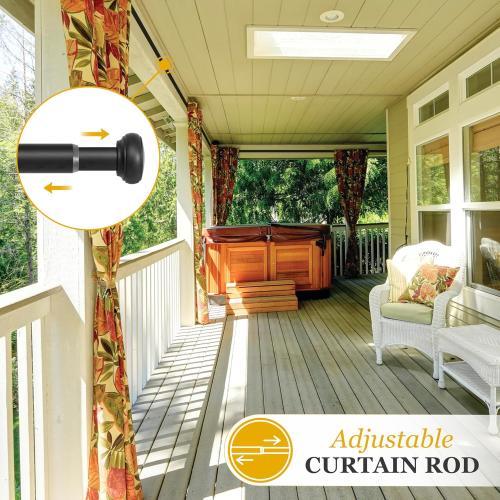 Kenney - Weaver Curtain Rod, Rust-Resistant Textured Steel for Indoor or Covered Outdoor Use, 1 Diameter, Adjustable 72–144, Durable Support for Curtains, Black