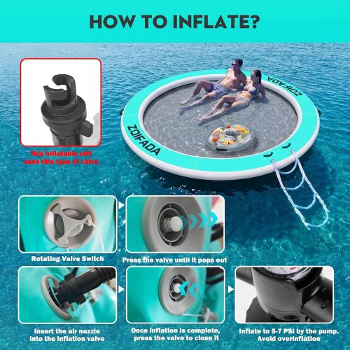 Inflatable Water Hammock Round Floating Ring,8/10/12FT Heavy Duty Pool Float for Adults,Inflatable Tanning Pool Float Island Dock for Lake/River/Ocean,w/Cup Holder,10FT&12FT Include 4-Step Soft Ladder