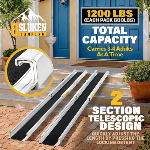 5FT Portable Wheelchair Ramp, 60L x 7.2W Aluminum Ramps for Wheelchairs for Home, 1200LBS Capacity Telescopic Non-Skid Threshold Handicap Wheel Chair Ramp for Doorways, Stairs, Steps, 2 Pack