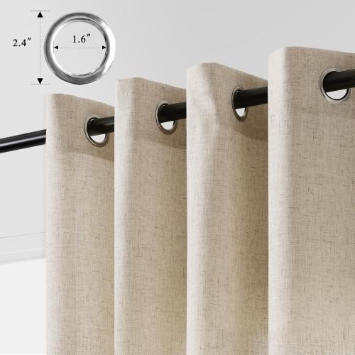 Beige Flax Linen Curtains 90 Inches Long for Bedroom Grommet Burlap Farmhouse Rustic Drapes Light Filtering Tan Semi Sheer 90 Inch Length Window Curtain 2 Panels Set for Living Dining Room