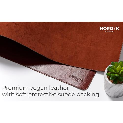 Nordik Leather Desk Mat - Whiskey Brown - Cable Organizer - Premium Mouse Mat & Desk Pad Protector - 35 X 17 Inch - Felt Vegan Leather - Large Office Mouse Pad & Blotter