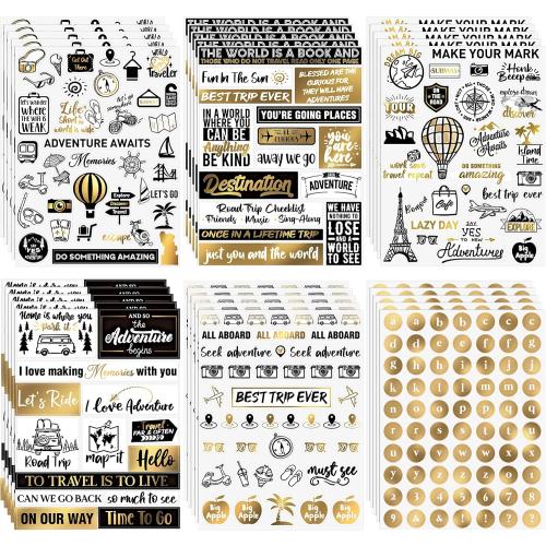 Yexiya 30 Sheets Vintage Travel Stickers Golden Travel Theme Stickers