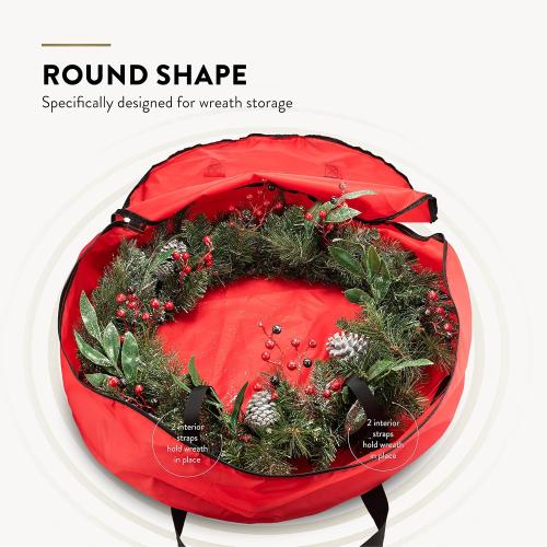 ZOBER 2 Pack Oxford Christmas Wreath Storage Container 30 Inch - Wreath Bag for Artificial Wreaths Box - Waterproof Fabric, Dual Zippered Wreaths Storage Bag With Strong Durable Handles - Red