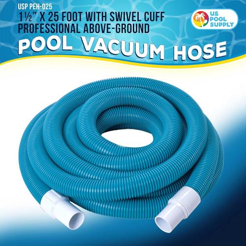 U.S. Pool Supply 1-1/2 x 25 Foot Professional Above Ground Swimming Pool Vacuum Hose with Swivel Cuff - Removable Cuff, Cut to Fit - Compatible with Filter Pumps, Filtration Systems, Chlorinators