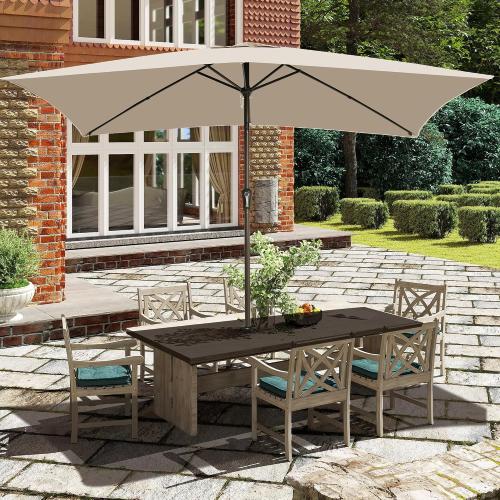 Ayge 6.5x10FT Rectangular Patio Umbrella Outdoor Table Umbrella w/Push Button Tilt & Crank Rectangle Market Umbrella UV Protection for Garden,Deck,Lawn,Yard & Pool,Beige