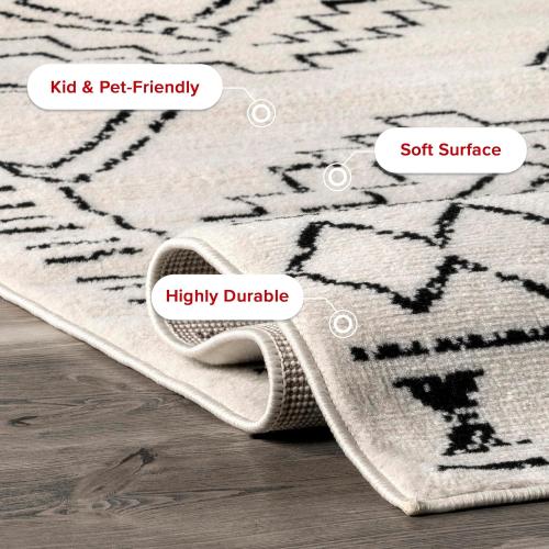 nuLOOM 6' 7 x 9' Indoor Performance Area Rug, Stain-Resistnat, Pet and Kid Friendly, Durable, High-Traffic, Noa ivory and black