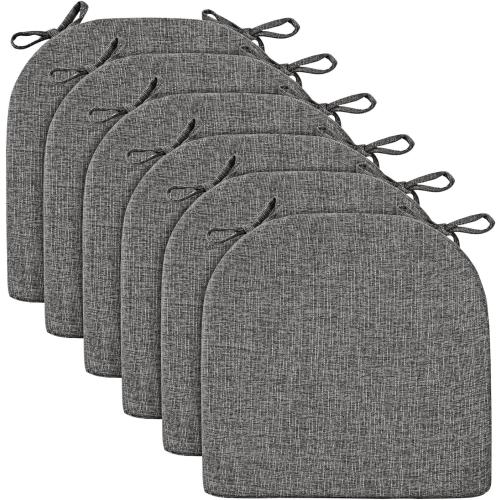 Wellsin Chair Cushions for Dining Chairs 6 Pack - Kitchen Chair Cushions with Ties and Non-Slip Backing - Dining Chair Pads 16X16X2, Dark Gray