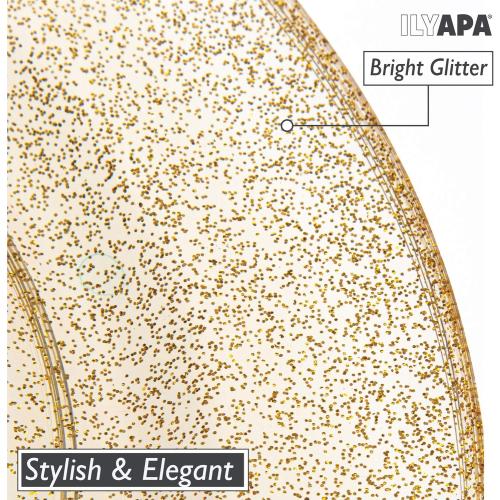 Ilyapa 100 Pack 12 ounce Gold Plastic Bowls, 12 oz Heavy Duty Disposable Plastic Bowl, for Salad, Soup and Dessert, Wedding, Party Brunch, Gold Glitter