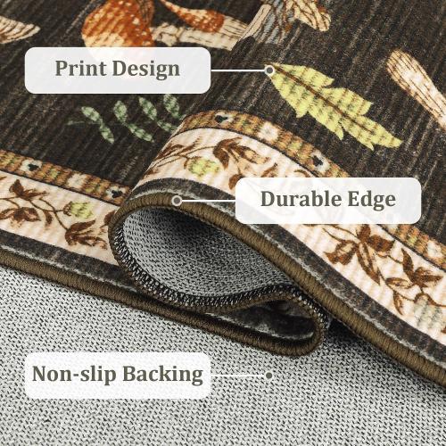 BROWN AND PINK MUTICOLOR Mushroom 10x13 Area Rug for Living Room Washable Non Slip Forest Soft Low-Pile Stain Resistant Thin Large Throw Carpet for Bedroom Dining Room Office Brown