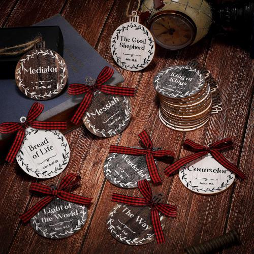 Blulu 24 Pcs 2026 Names of Jesus Advent Christian Christmas Hanging Ornaments Bulk Religious 3 Inch Wood Ornaments with Savior Names for Christmas Tree Decoration(Black, White, Brown,Round)