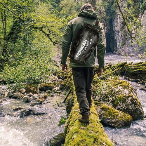 PERMIAN Portable Cooler Bag Roll Top, Green Camouflage, Insulated Improved Liner, 15L Foldable Waterproof Dry Bag for Boating