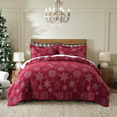 WDCOZY Christmas Quilt King Size Bedding Set with 2 Pillow Shams