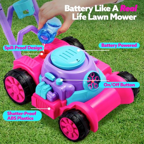 SLOOSH Bubble Lawn Mower Toddler Toys - Kids Bubble Machine Summer Outdoor Push Toy Games, Backyard Garden Outside Play Toddlers Preschool Boys Girls Birthday Gifts (Pink)