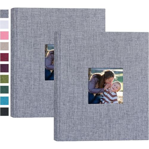 Mublalbum 2 Pack Small 8x10 Photo Album 2 Pack Linen Cover with Display Window Mini Picture Book Each Holds 52 Vertical Pockets for Artwork Postcards or Pictures Storage (Gray)